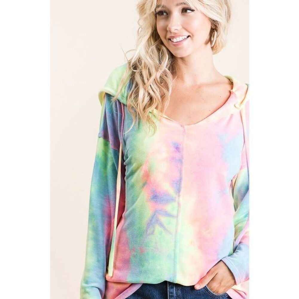 🎁 BiBi Tie Dye Terry Long Sleeve Hoodie sz Small - Picture 4 of 15